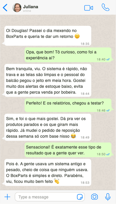 Depoimento de cliente BoxParts